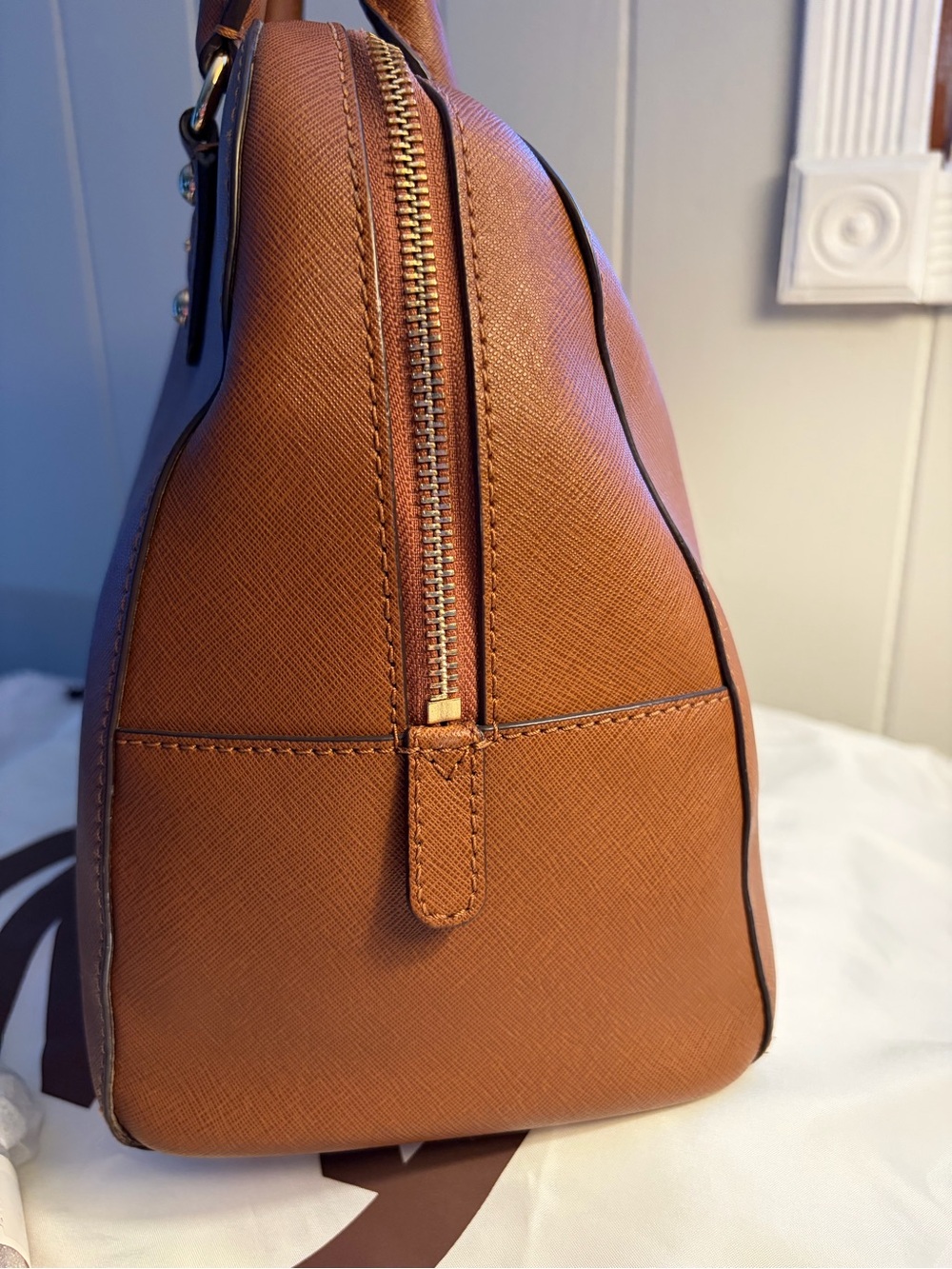 Michael Kors Cognac Saffiano Leather Dome Satchel with Gold Hardware - Picture 5 of 16